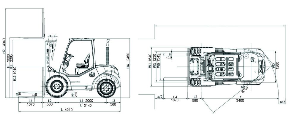Схема Вилочный погрузчик повышенной проходимости TRF D20-4X4WD