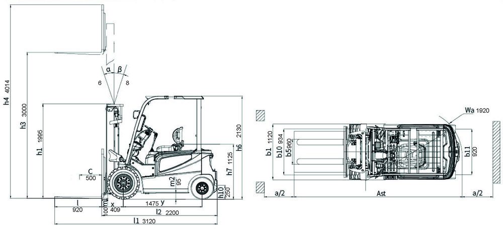 Схема Электрический вилочный погрузчик TRF E15-4i2HLi-M